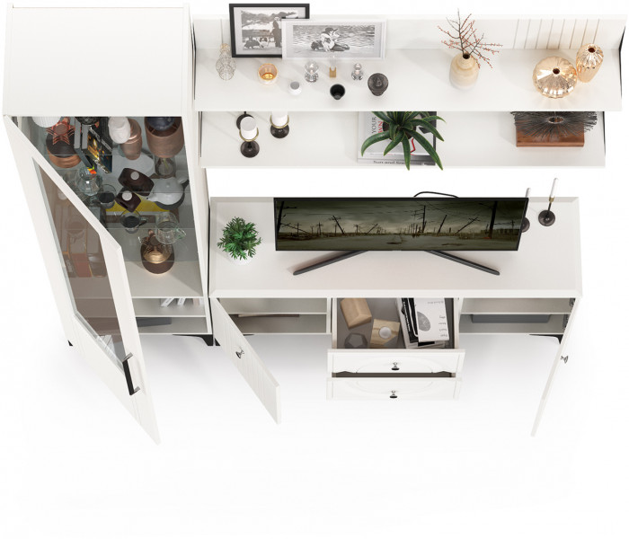 Валенсия Гостиная № 056, ЛДСП белый шагрень/МДФ белый шагрень