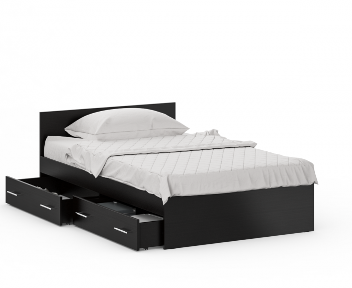 Стандарт Кровать с ящиками 1200, цвет венге, ШхГхВ 123,5х203,5х70 см., сп.м. 1200х2000 мм., без матраса, основание есть