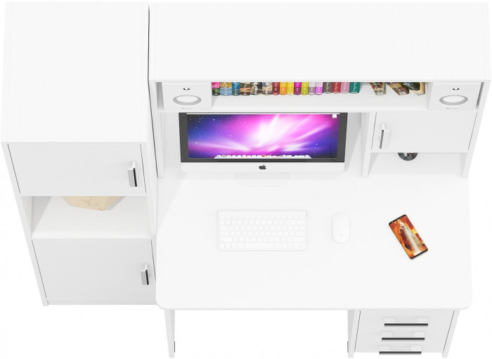 Стол компьютерный С-МД-СК9+Пенал С-МД-СК9П, цвет белый шагрень, ШхГхВ 145х70х160 см., НЕ универсальная сборка