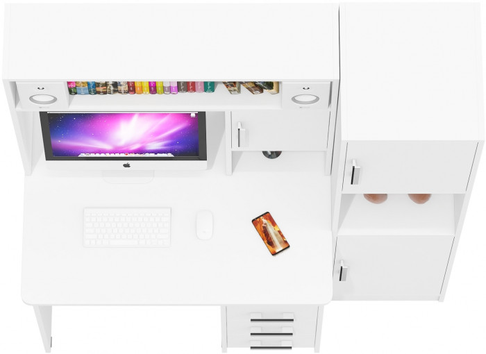 Стол компьютерный С-МД-СК9+Пенал С-МД-СК9П, цвет белый шагрень, ШхГхВ 145х70х160 см., НЕ универсальная сборка