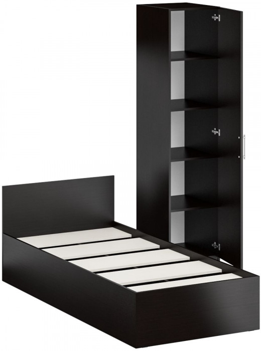 Кровать 0900 + Пенал Стандарт, цвет венге, ШхГхВ 93,5х203,5х70 + 45х52х200 см., сп.м. 900х2000 мм., без матраса, основание есть