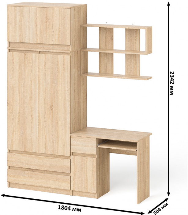 Мори Стол компьютерный МС-1 левый + Шкаф МШ900.1 + Антресоль МА900.1 + Полка 900, цвет дуб сонома, ШхГхВ 180,4х50,4х234,2 см., НЕ универс. сб.