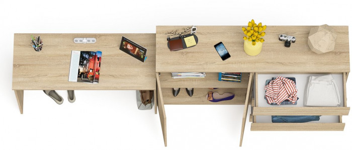 Мори Стол письменный МСП1200.1 + Комод МК1600.1, цвет дуб сонома, ШхГхВ 280,8х50х94 см., универсальная сборка