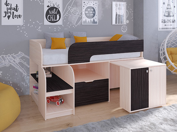 Кровать чердак Астра 9 V9 Дуб молочный/Венге