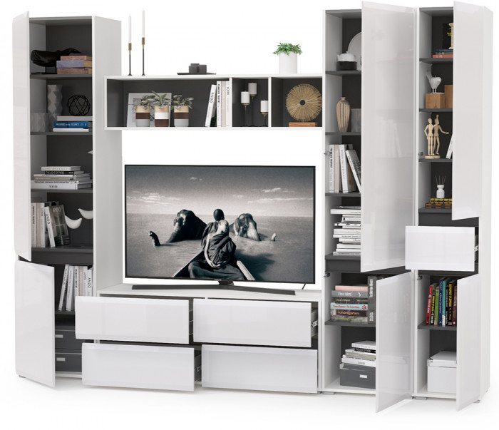 Сидней Комплектация № 027, корпус белый/чёрный/фасады МДФ белый глянец