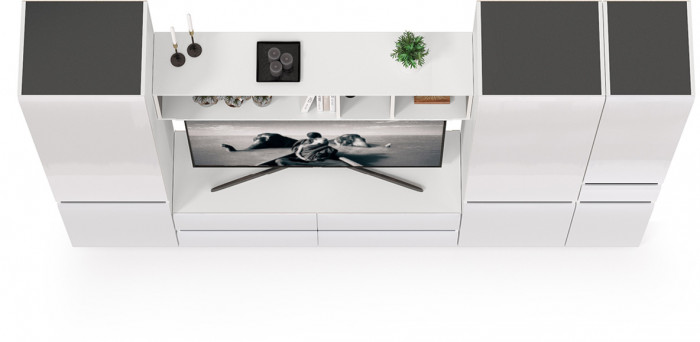 Сидней Комплектация № 027, корпус белый/чёрный/фасады МДФ белый глянец