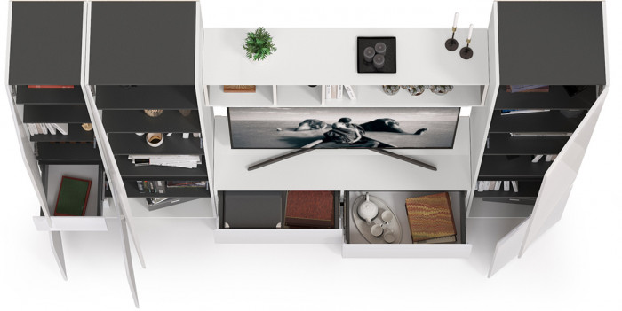 Сидней Комплектация № 027, корпус белый/чёрный/фасады МДФ белый глянец