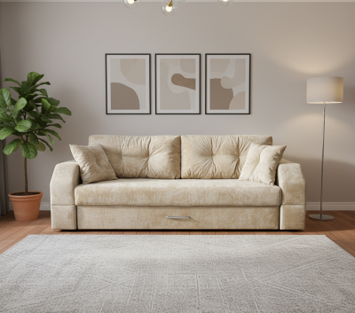 Диван-еврокнижка Манчестер 160х200, с подсветкой 05, велюр бежевый