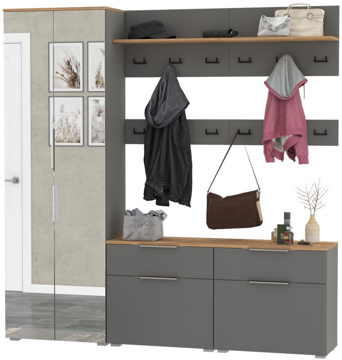 Октава Прихожая 32, серый графит/дуб крафт золотой/фасады МДФ серый графит