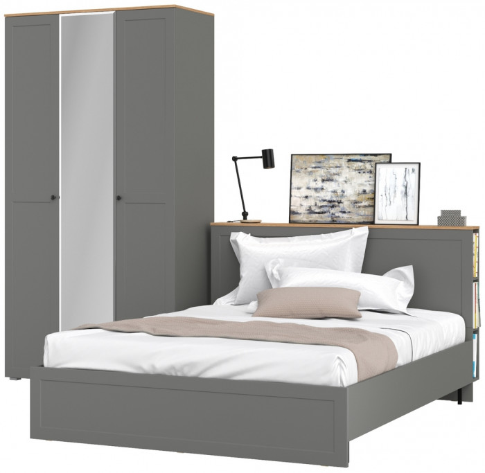 Остин 11.53 Кровать + ортопед + 13.336.03 Шкаф для одежды, серый графит/дуб крафт золотой