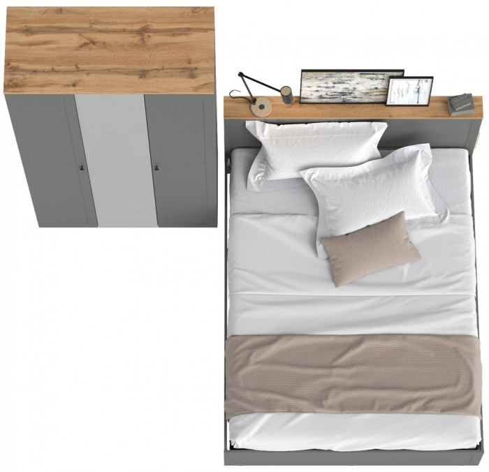 Остин 11.53 Кровать + ортопед + 13.336.03 Шкаф для одежды, серый графит/дуб крафт золотой