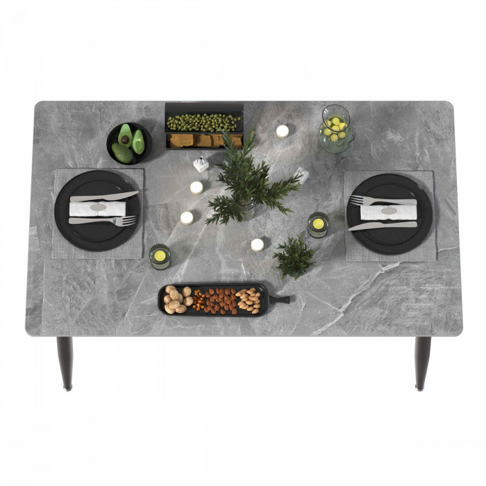 Обеденный стол Мебель--24 DT-27, цвет серый мрамор(глянцевая), ШхГхВ 120х70х75 см., столешница камень 10,5 мм., ножки металл, макс. нагрузка 80 кг.