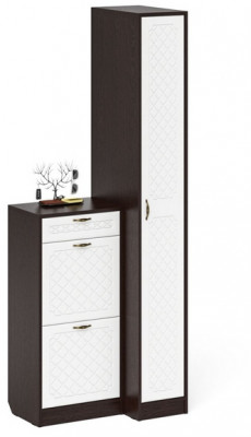 Прихожая П-6 Компоновка № 42, цвет венге/фасады МДФ белое дерево фрезеровка ромб, ШхГхВ 80х50х210 см., универсальная сборка