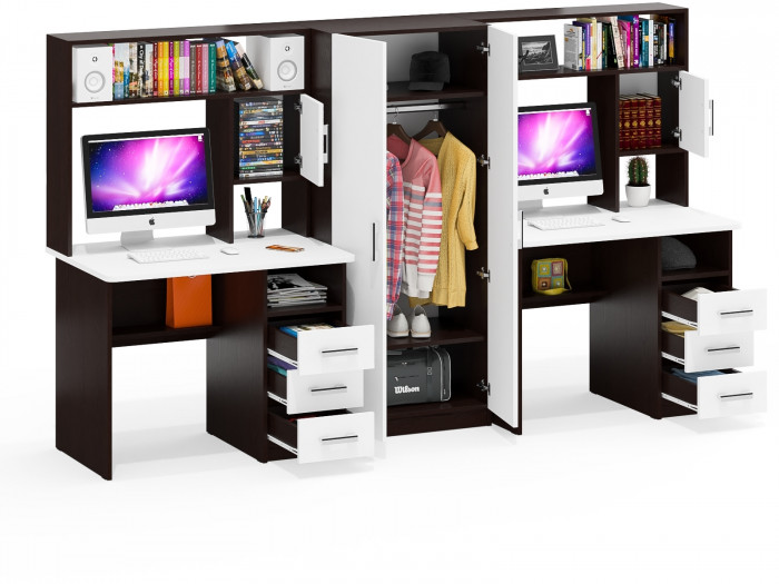 С-МД-СК9 Компоновка № 05, цвет венге/белый шагрень, ШхГхВ 274х70х160 см., НЕ универсальная сборка