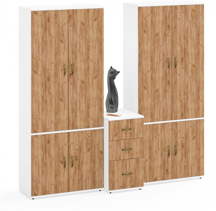 Лидер-8 Шкаф МД 20Б + Шкаф МД 20Б + Тумба МД 3.16, белый шагрень/крафт золото