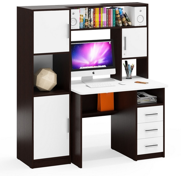 Стол компьютерный С-МД-СК9+Пенал С-МД-СК9П, цвет венге/белый шагрень, ШхГхВ 145х70х160 см., НЕ универсальная сборка