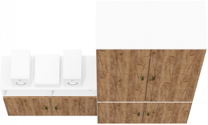 Лидер-8 Шкаф МД 20Б + Тумба МД 3.19 + Тумба МД 3.19, цвет белый шагрень/крафт золото, ШхГхВ 160х37,5х190 см., НЕ универсальная сборка