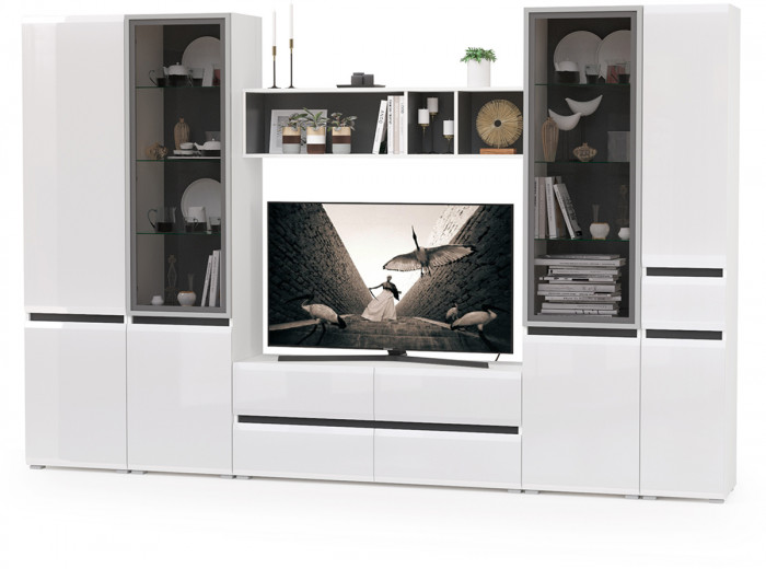 Сидней Комплектация № 028, корпус белый/чёрный/фасады МДФ белый глянец