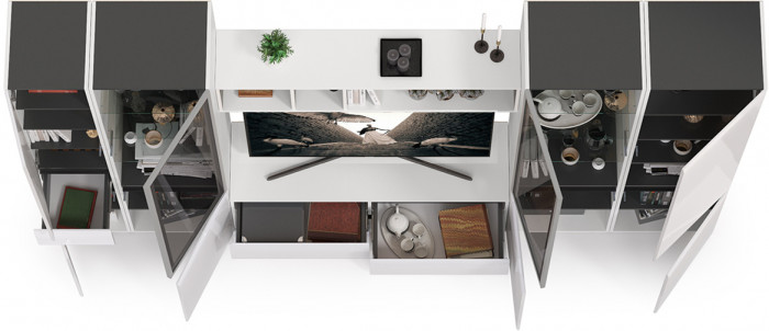 Сидней Комплектация № 028, корпус белый/чёрный/фасады МДФ белый глянец