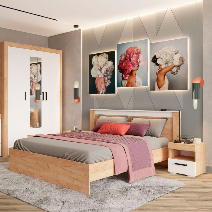 Кровать 1,4 Адель (1532*920*2180) дуб крафт золотой/белый