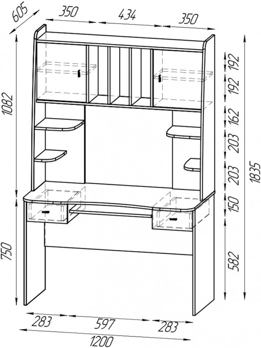 Два стола рабочих 6-0604дкс/граф Бета, цвет дуб крафт серый/графит, ШхГхВ 240х60,5х183,5 см.