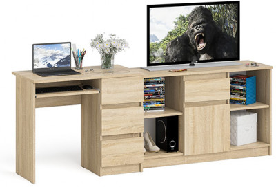 Мори компьютерный стол МС-6 правый + Тумба МТВ1204.1, дуб сонома