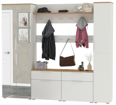 Октава Прихожая 33, белый шагрень/дуб крафт золотой/фасады МДФ белый шагрень