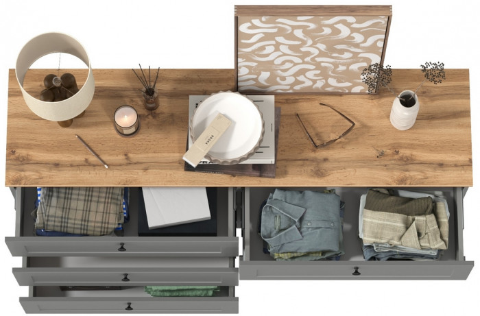 Остин 16.240 Комод, цвет серый графит/дуб крафт золотой, ШхГхВ 160,1х41,9х75,4 см. (шесть выдвижных ящиков)