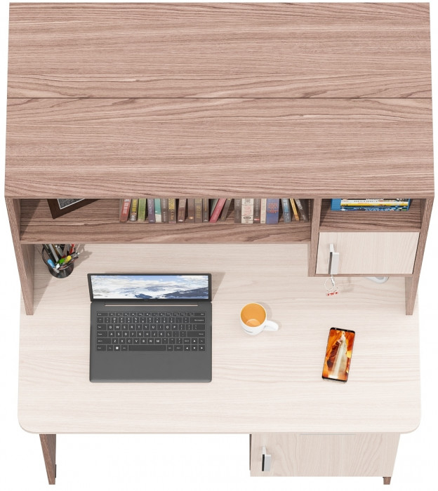 Два стола письменных с надстройкой С-МД-1-09Н, ясень шимо светлый/ясень шимо тёмный