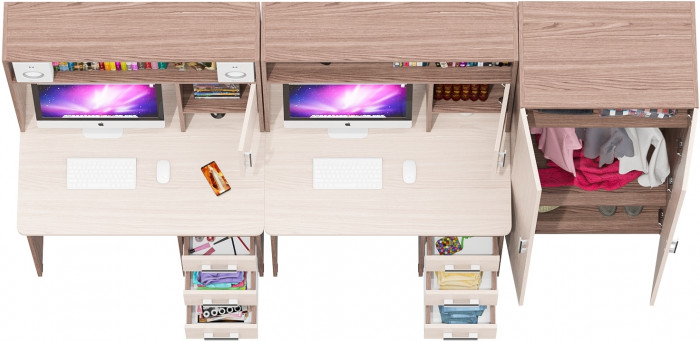 С-МД-СК9 Компоновка № 05, цвет ясень шимо светлый/ясень шимо тёмный, ШхГхВ 274х70х160 см., НЕ универсальная сборка