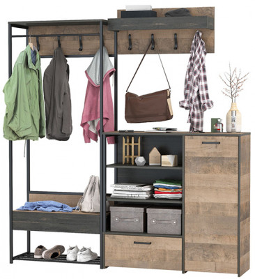 Трувор Прихожая 217, цвет дуб гранж песочный/интра, ШхГхВ 189х36,9х194,2 см., универсальная сборка