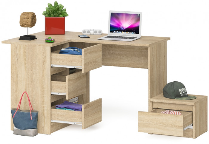 Мори компьютерный стол МС-16 левый + Тумба ТМП400.1, дуб сонома