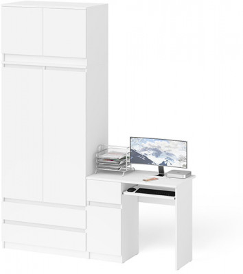 Мори Стол компьютерный МС-1 левый + Шкаф МШ900.1 + Антресоль МА900.1, цвет белый, ШхГхВ 180,4х50,4х234,2 см., выдвижной ящик слева, НЕ универс. сборка