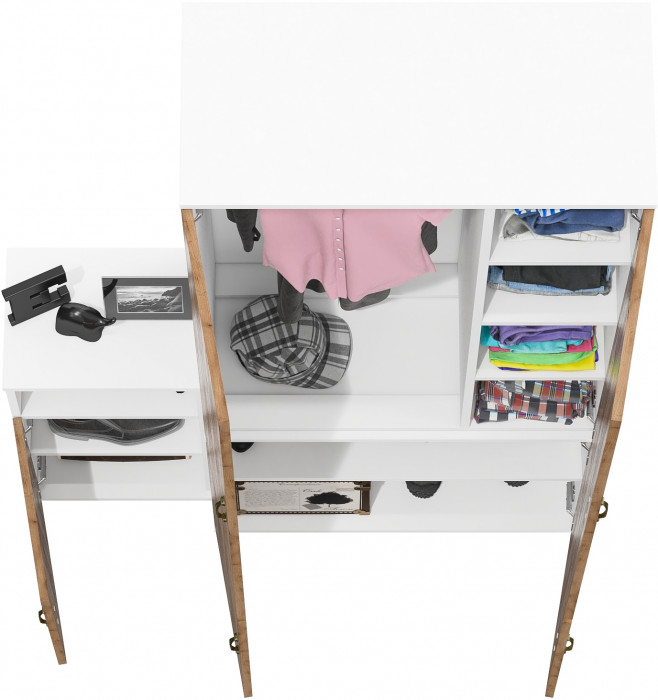 Лидер-8 Шкаф МД 20Б + Тумба МД 3.19, цвет белый шагрень/крафт золото, ШхГхВ 120х37,5х190 см., НЕ универсальная сборка