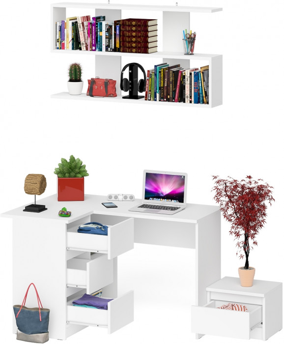 Мори Стол компьютерный МС-16 левый + Тумба ТМП400.1 + Полка 1200, цвет белый, ШхГхВ 164,8х84,9х209,6 см., НЕ универсальная сборка