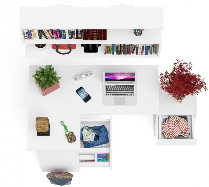 Мори Стол компьютерный МС-16 левый + Тумба ТМП400.1 + Полка 1200, цвет белый, ШхГхВ 164,8х84,9х209,6 см., НЕ универсальная сборка