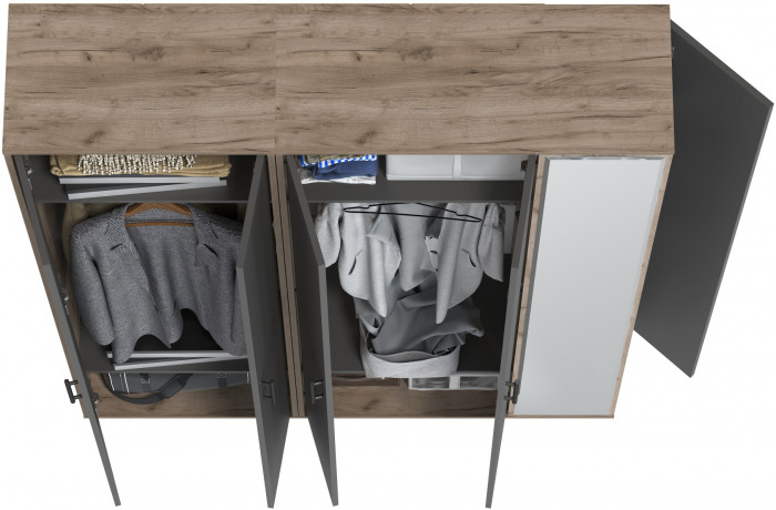 Прихожая Домино-мини + Шкаф для одежды Домино, дуб крафт табачный/графит