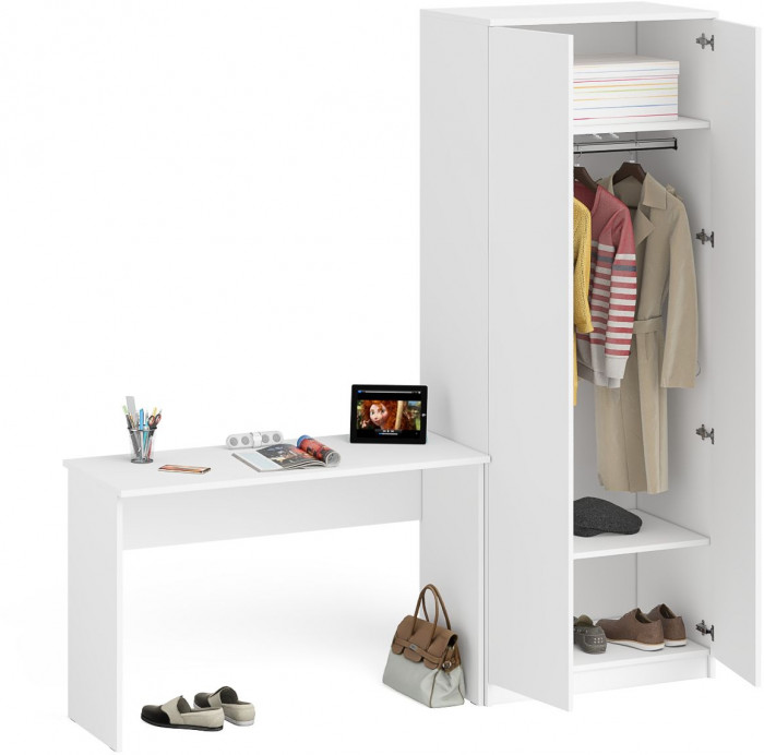 Мори Стол письменный МСП1200.1 + Шкаф МШ800.1, цвет белый, ШхГхВ 200,8х50,4х209,6 см., универсальная сборка