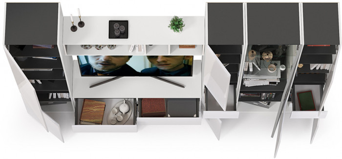 Сидней Комплектация № 029, корпус белый/чёрный/фасады МДФ белый глянец