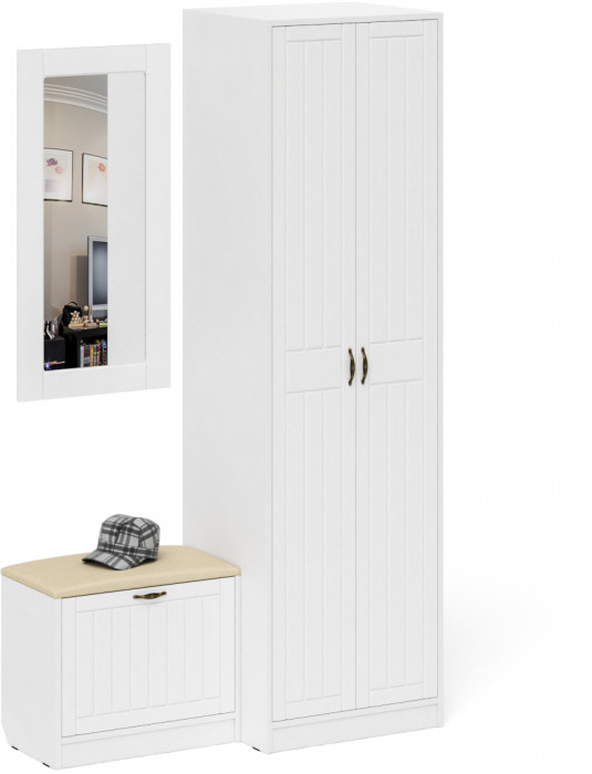 Прихожая П-6 Компоновка № 11, цвет белая шагрень/фасады МДФ белое дерево фрезеровка прованс, ШхГхВ 120х50х210 см., универсальная сборка