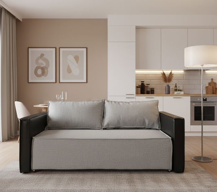 Диван-аккордеон Барон, 120х200, рогожка, серый