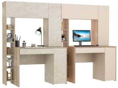 Два стола компьютерных Комфорт12.71, дуб крафт серый/шёлковый камень/гикори рокфорд натур./сатин