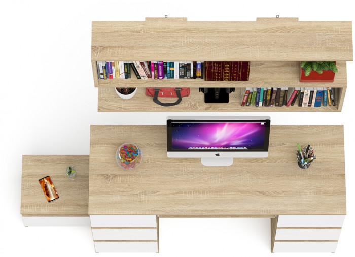 Мори компьютерный стол МС-2 + Тумба ТМП400.1 + Полка 1200, дуб сонома/белый