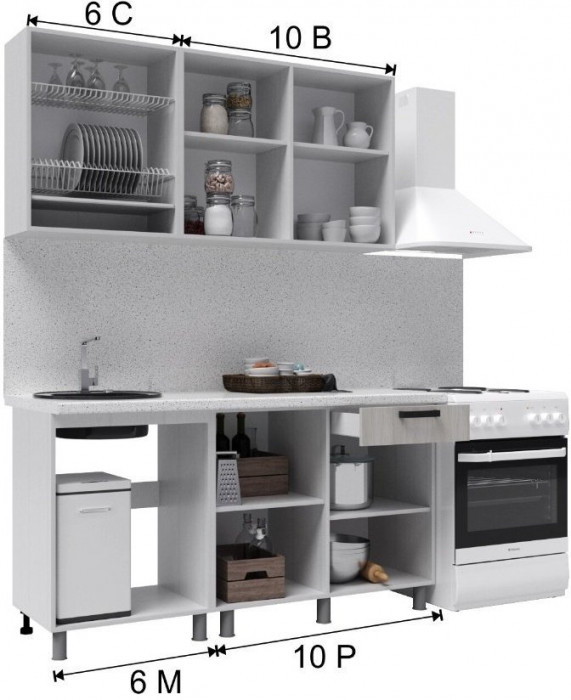 Кухонный гарнитур Танго 1,6м Белый