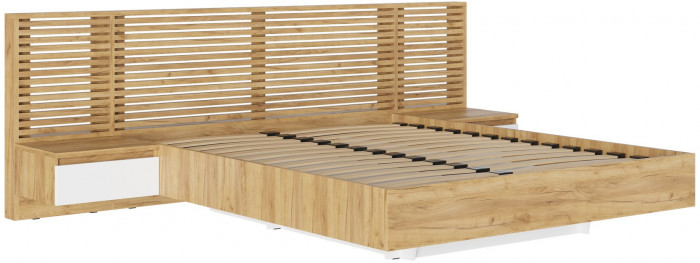 Спальный гарнитур Бостон МДФ 160 с ортопедом и ПМ, крафт золотой/белый глянец