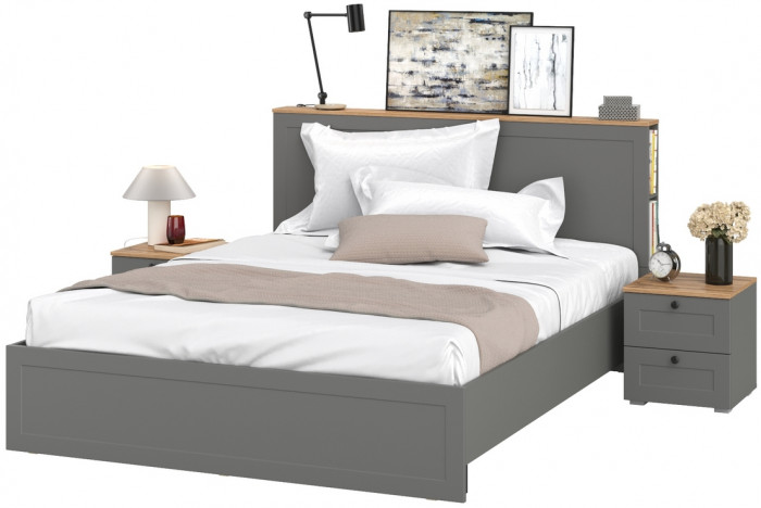 Остин 11.53 Кровать + ортопед + 16.152 Тумба 2 шт., серый графит/дуб крафт золотой