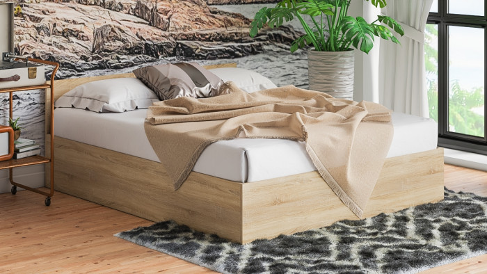 Мори Кровать 1600, цвет дуб сонома, ШхГхВ 163,5х203,5х70 см., сп.м. 1600х2000 мм., без матраса, основание есть