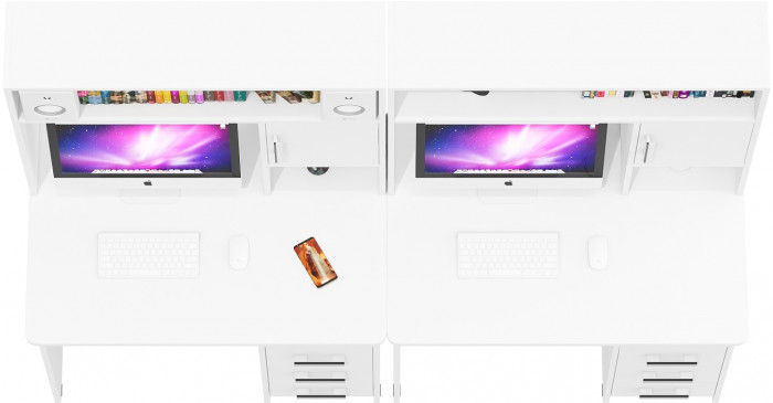 Стол компьютерный С-МД-СК9+Стол компьютерный С-МД-СК9, цвет белый шагрень, ШхГхВ 204х70х160 см., НЕ универсальная сборка