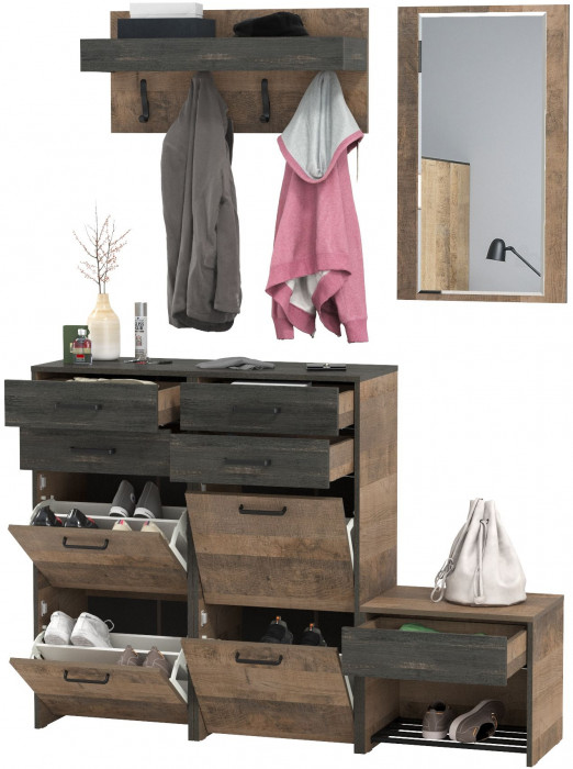 Трувор Прихожая 218, цвет дуб гранж песочный/интра, ШхГхВ 189х36,9х194,2 см., универсальная сборка