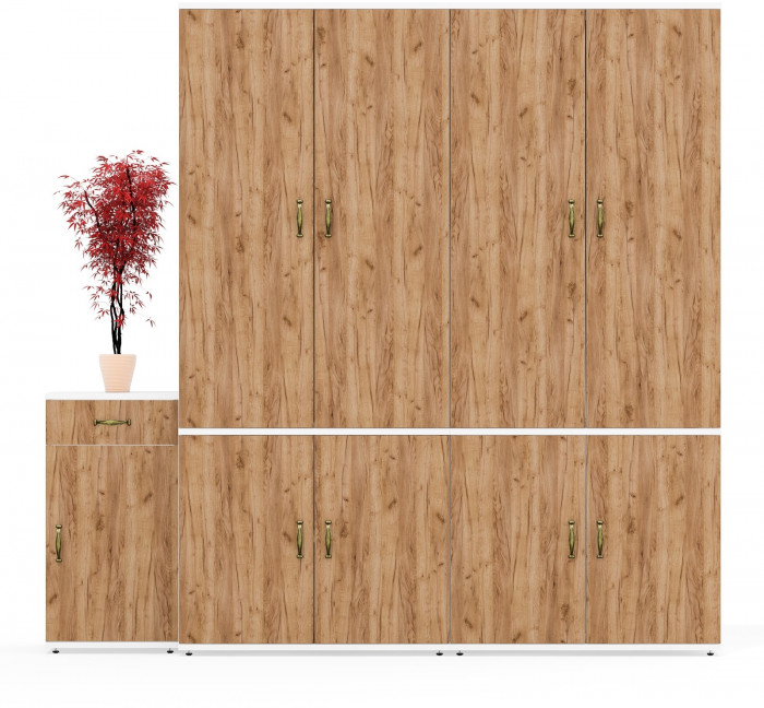 Лидер-8 Шкаф МД 20Б + Шкаф МД 20Б + Тумба МД 3.15, цвет белый шагрень/крафт золото, ШхГхВ 200х37,5х190 см., НЕ универсальная сборка